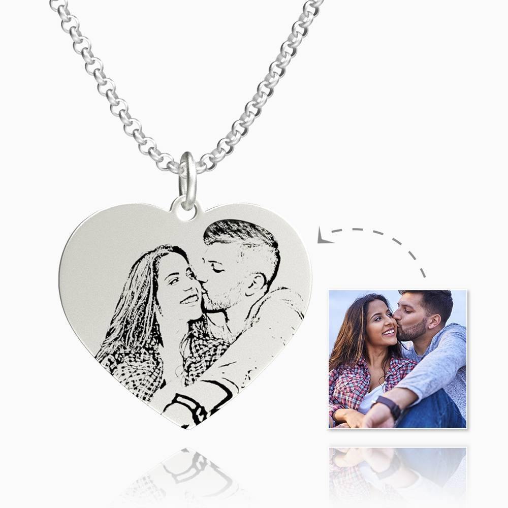 Women's Heart Photo Engraved Tag Necklace Silver - yournamenecklace