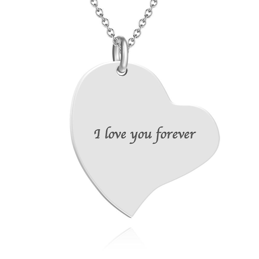 Engraved Heart Pendant Photo Necklace Silver