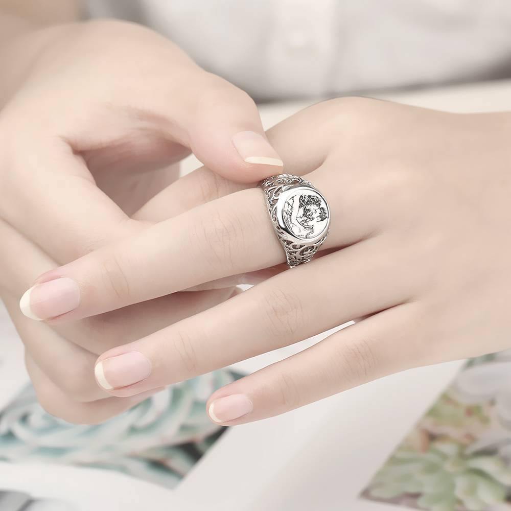 Women's Photo Engraved Ring with Engraving Silver - yournamenecklaceus