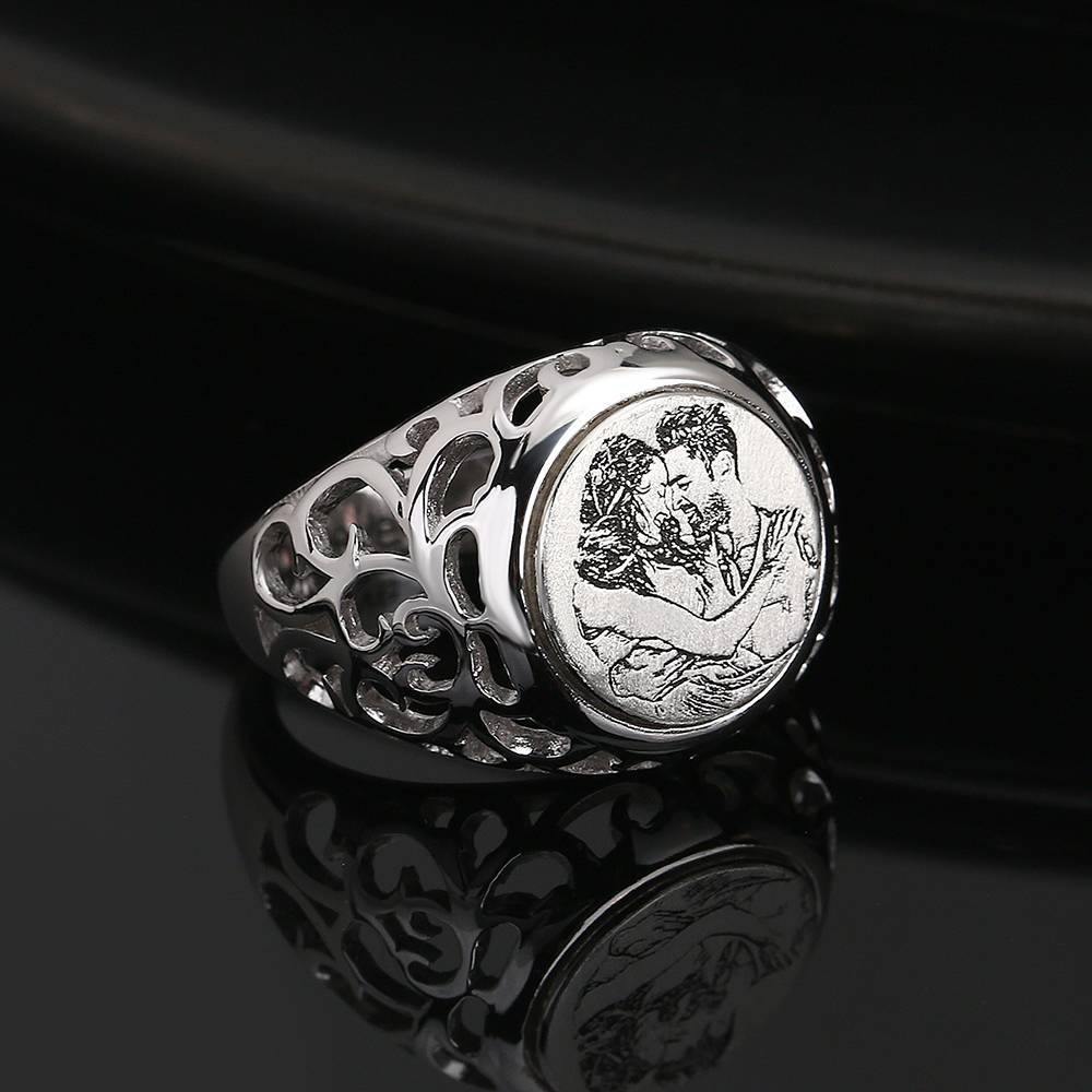 Women's Photo Engraved Ring with Engraving Silver - yournamenecklaceus