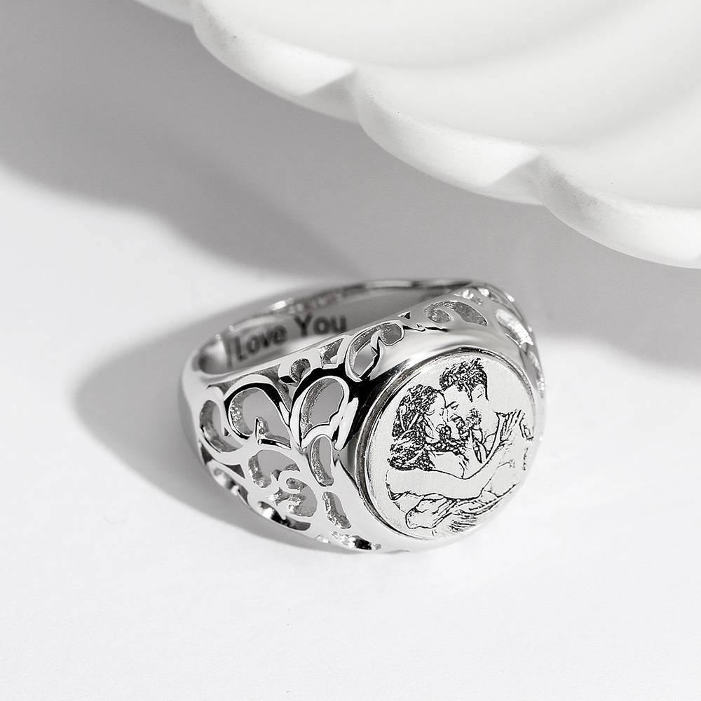 Women's Photo Engraved Ring with Engraving Silver - yournamenecklaceus