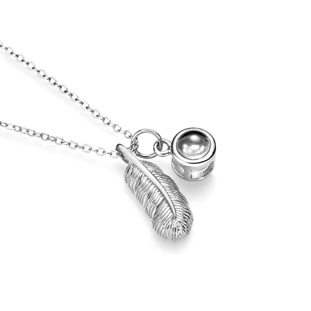 Feather Photo Projection Necklace Personalized Picture Inside Pendant Minimalist Memorial Jewelry  Trendy Best Friend Gift - yournamenecklaceau