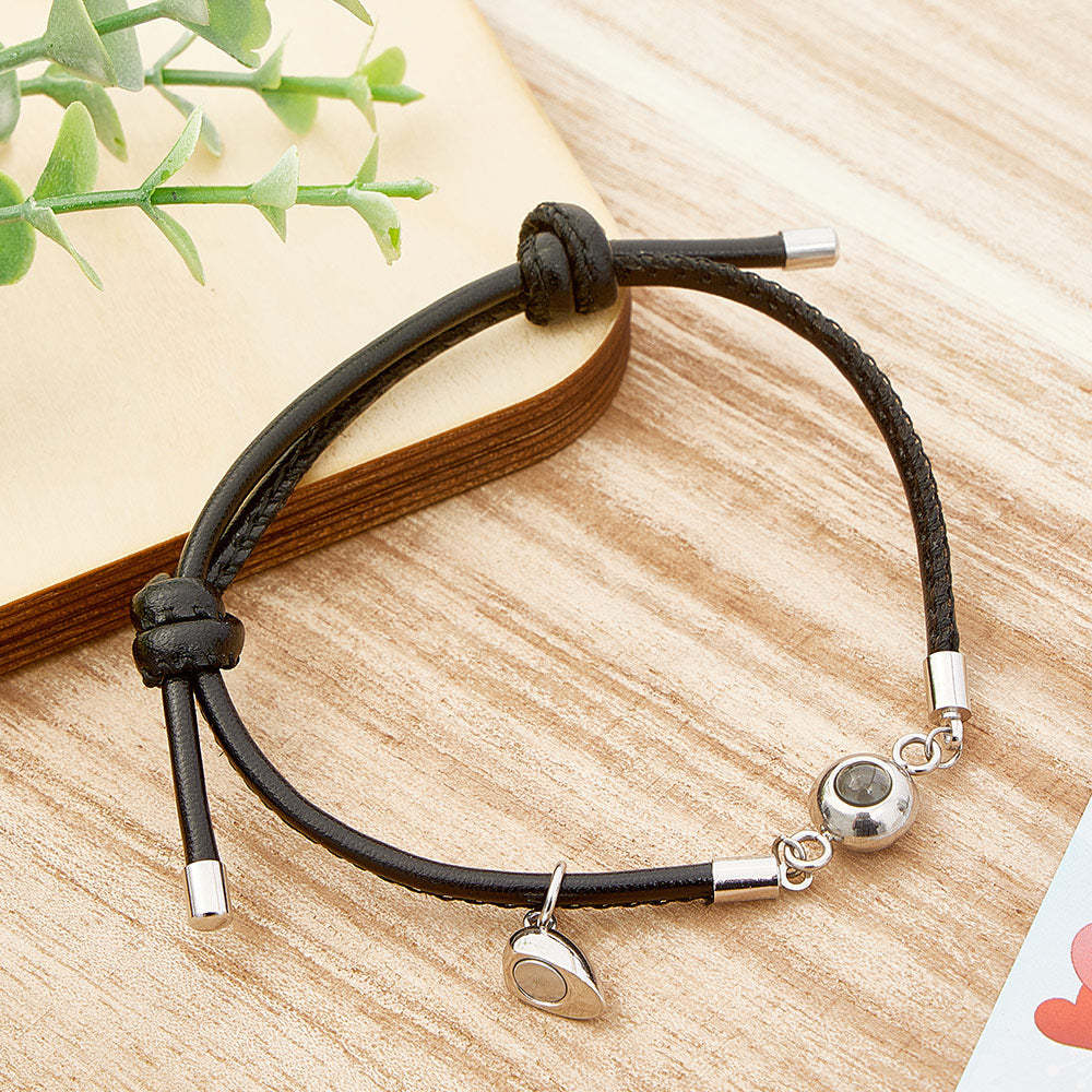 Custom Photo Projection Bracelet Leather Heart Magnetic Bracelet Gift for Couple - yournamenecklaceau