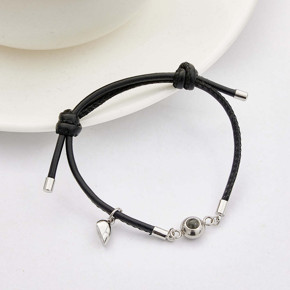 Custom Photo Projection Bracelet Leather Heart Magnetic Bracelet Gift for Couple - yournamenecklaceau