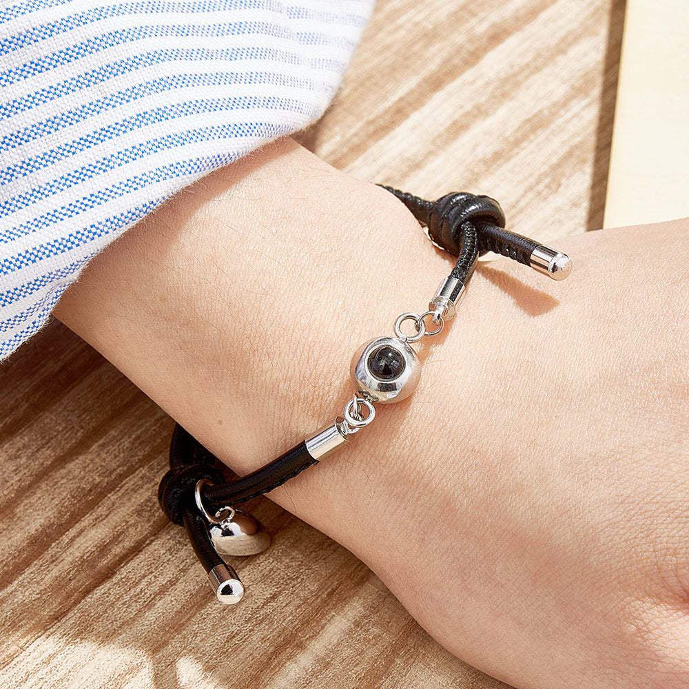 Custom Photo Projection Bracelet Leather Heart Magnetic Bracelet Gift for Couple - yournamenecklaceau