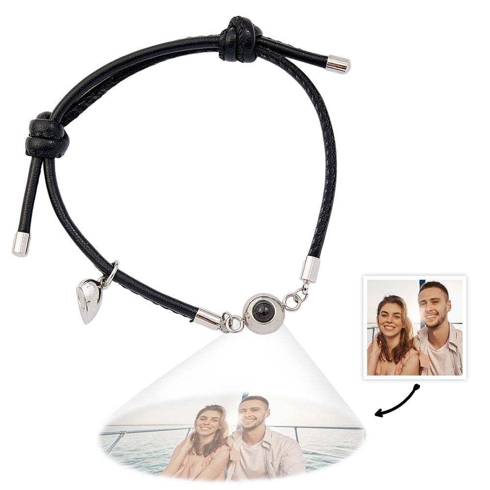 Custom Photo Projection Bracelet Leather Heart Magnetic Bracelet Gift for Couple - yournamenecklaceau