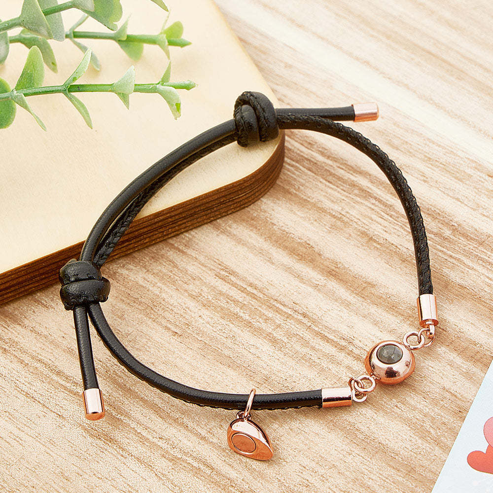 Custom Photo Projection Bracelet Leather Heart Magnetic Bracelet Gift for Couple - yournamenecklaceau