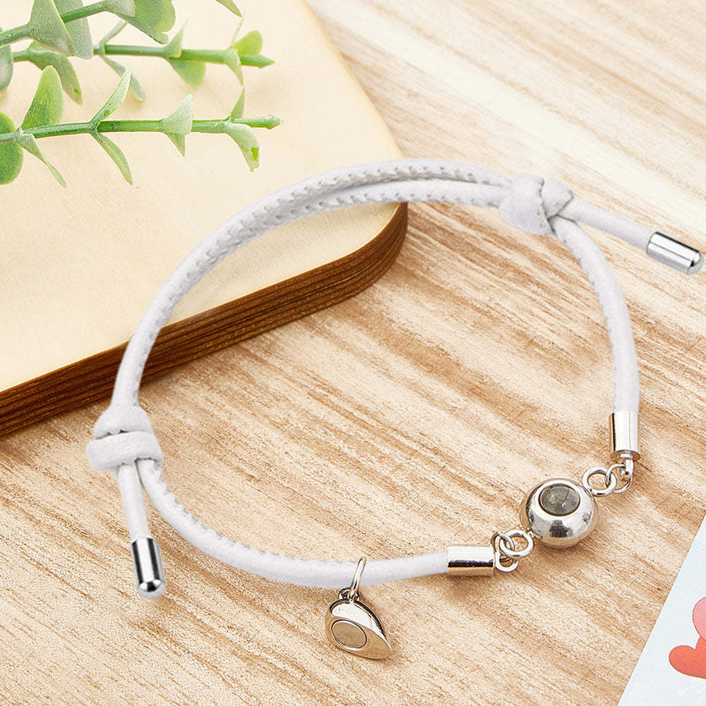 Custom Photo Projection Bracelet Leather Heart Magnetic Bracelet Gift for Couple - yournamenecklaceau