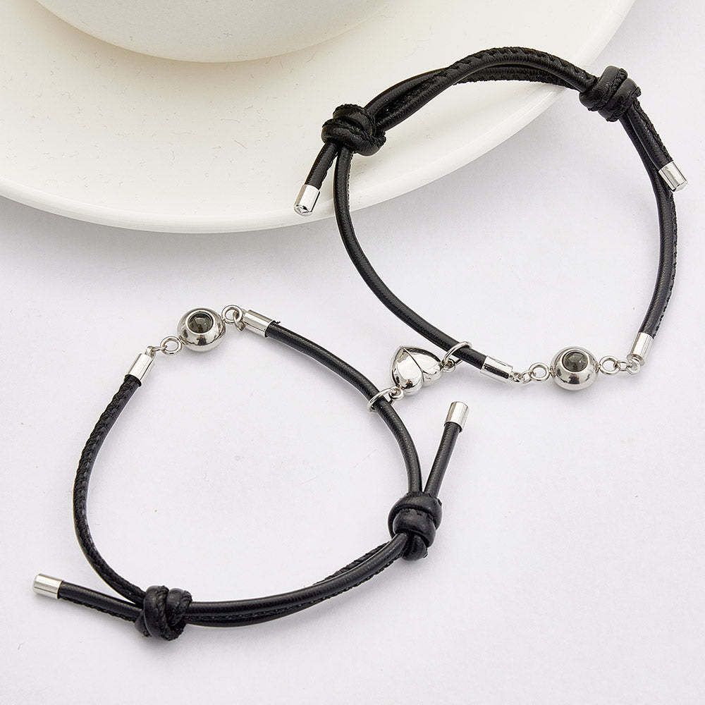 Custom Photo Projection Bracelet Leather Heart Magnetic Bracelet Gift for Couple - yournamenecklaceau
