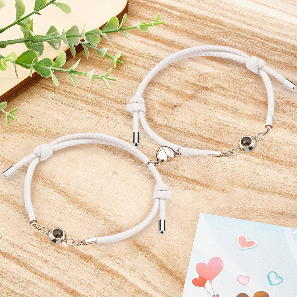 Custom Photo Projection Bracelet Leather Heart Magnetic Bracelet Gift for Couple - yournamenecklaceau