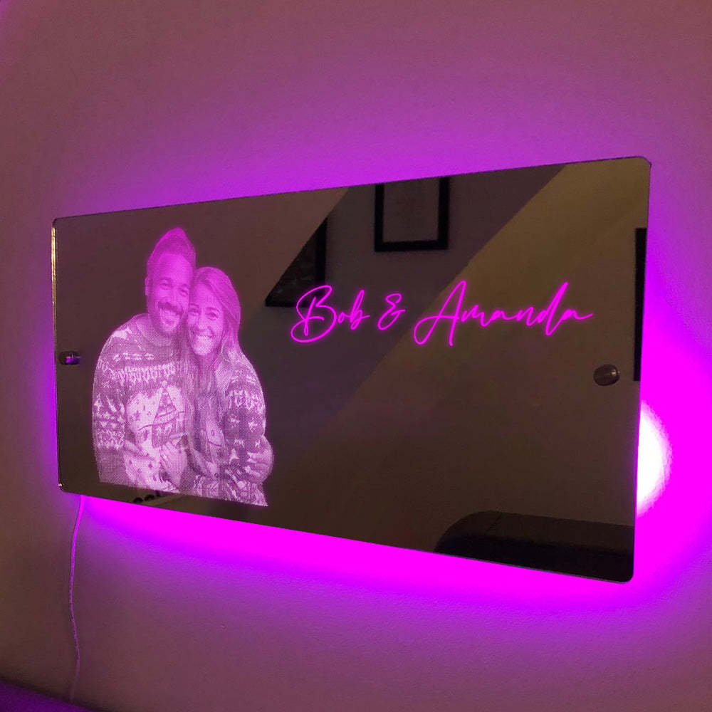 Personalized Photo Rectangle Led Mirror Light Couple Gift - yournamenecklaceau