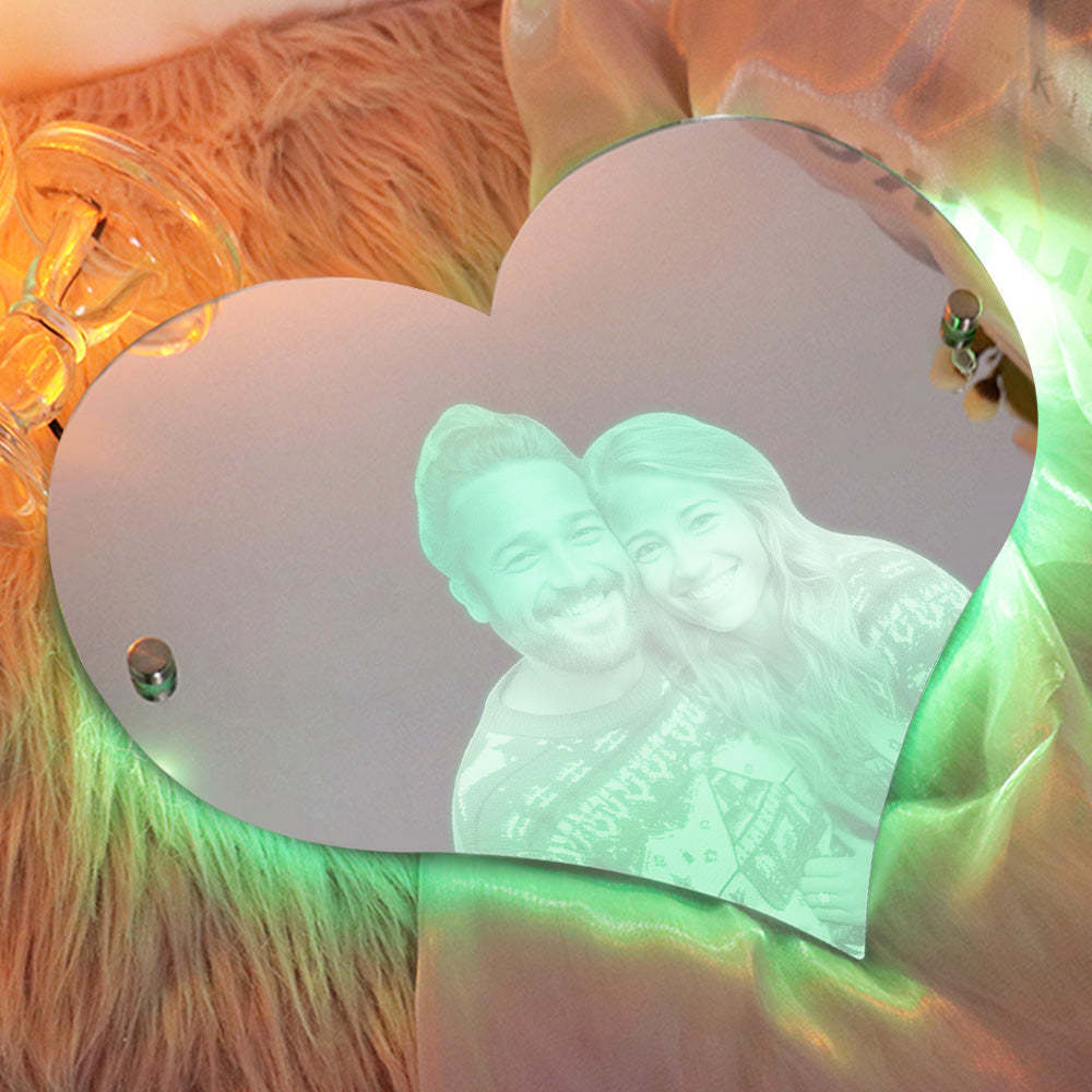 Personalized Heart Shaped Photo Led Mirror Light Couple Gift - yournamenecklaceau