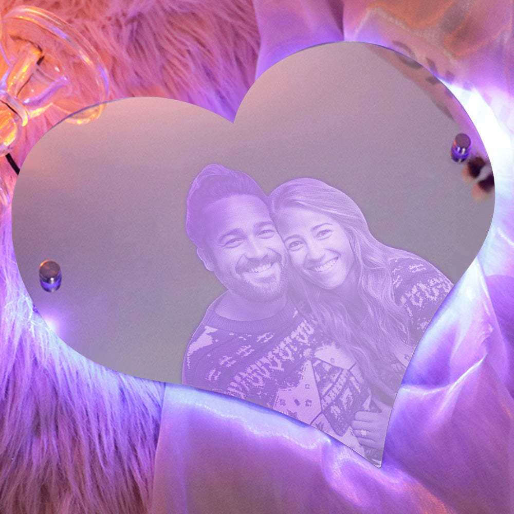 Personalized Heart Shaped Photo Led Mirror Light Couple Gift - yournamenecklaceau