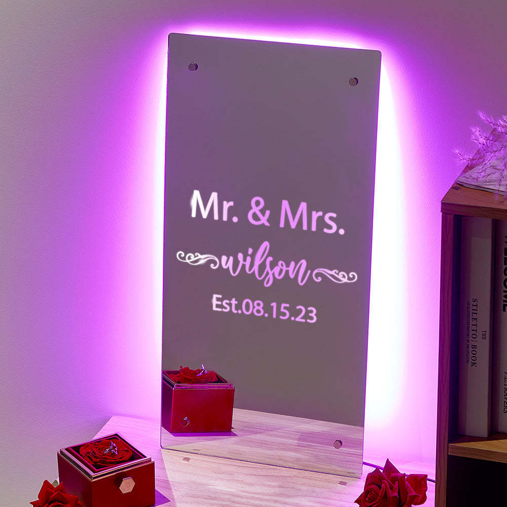 Valentine's Day Gift Mr and Mrs Personalized Name Mirror Light Gift for Couple - yournamenecklaceau