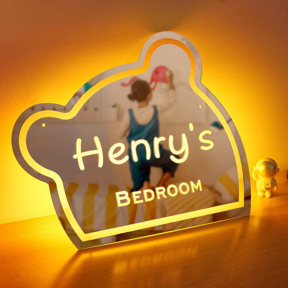 Custom Name Mirror Light Funny Children's Bedroom Bear Gift - yournamenecklaceau