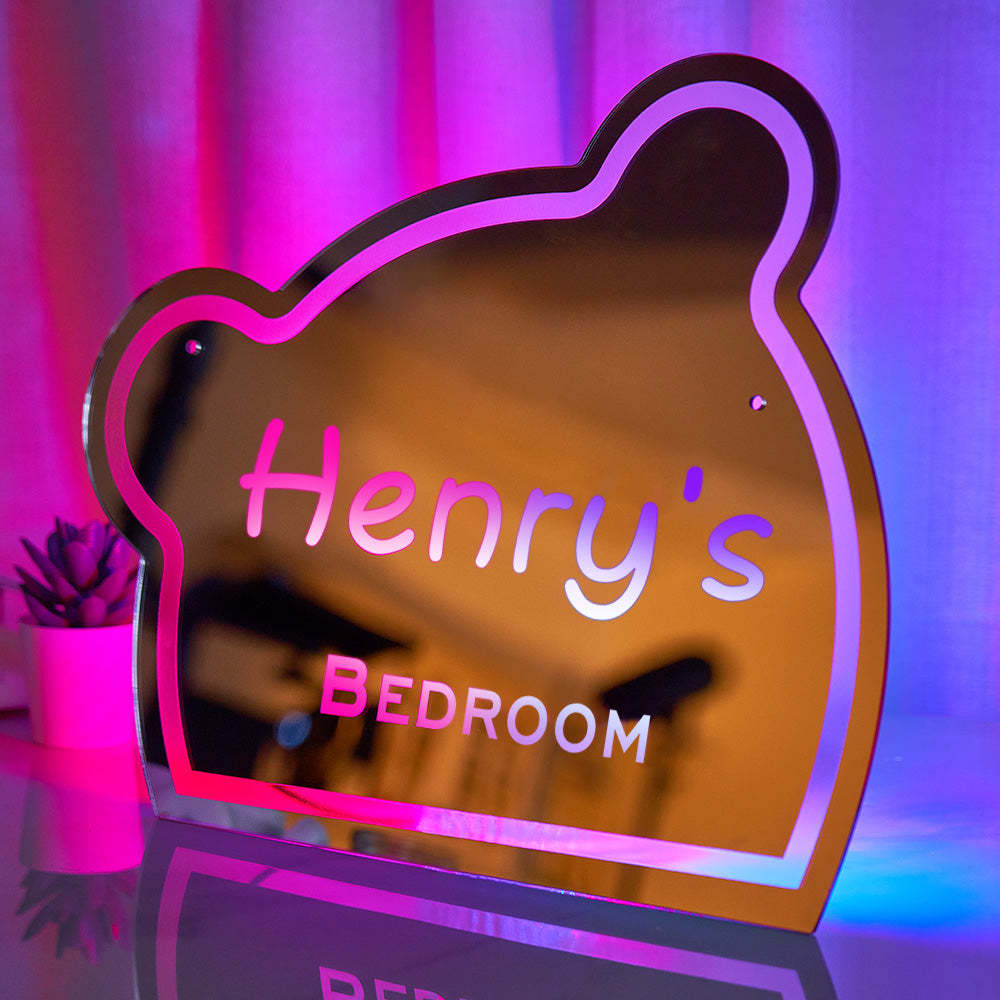 Custom Name Mirror Light Funny Children's Bedroom Bear Gift - yournamenecklaceau