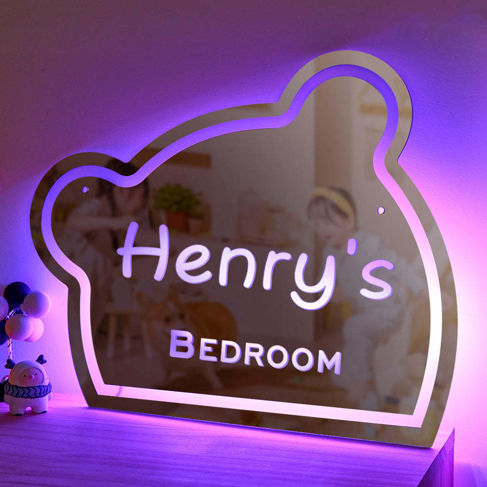 Custom Name Mirror Light Funny Children's Bedroom Bear Gift - yournamenecklaceau