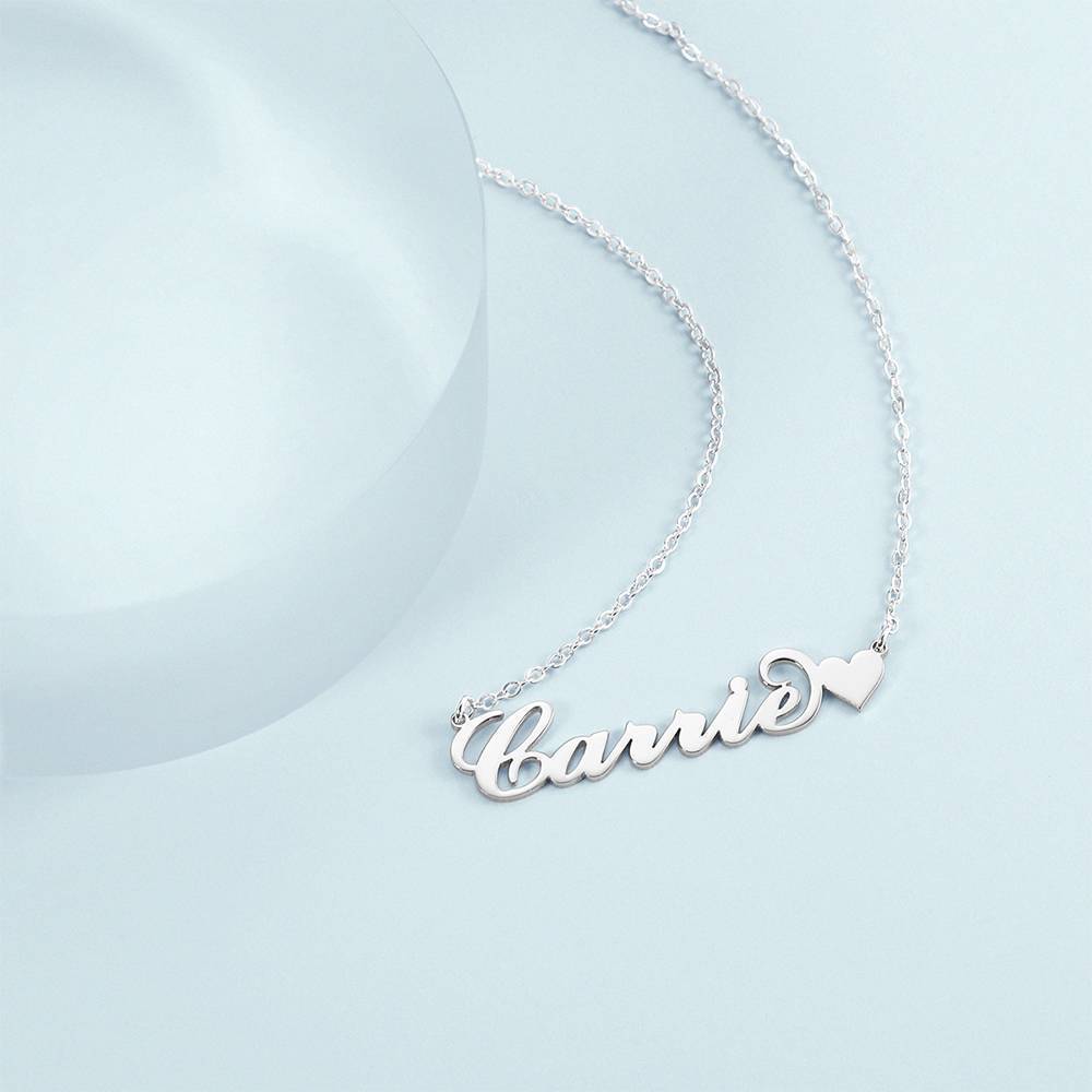 Name Necklace with Little Heart Unique Gift Silver