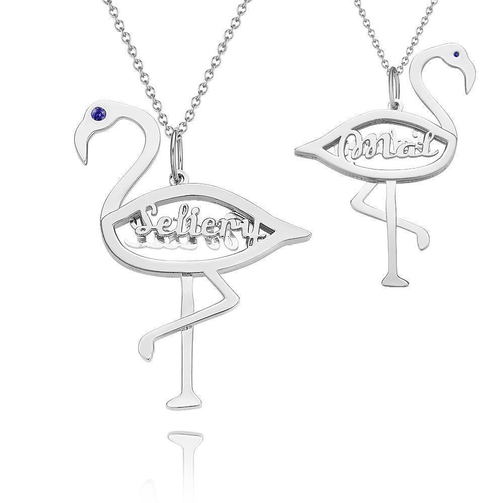 Custom Name Birthstone Necklace Flamingo Pendant Birthday Gifts Rose Gold Plated Silver