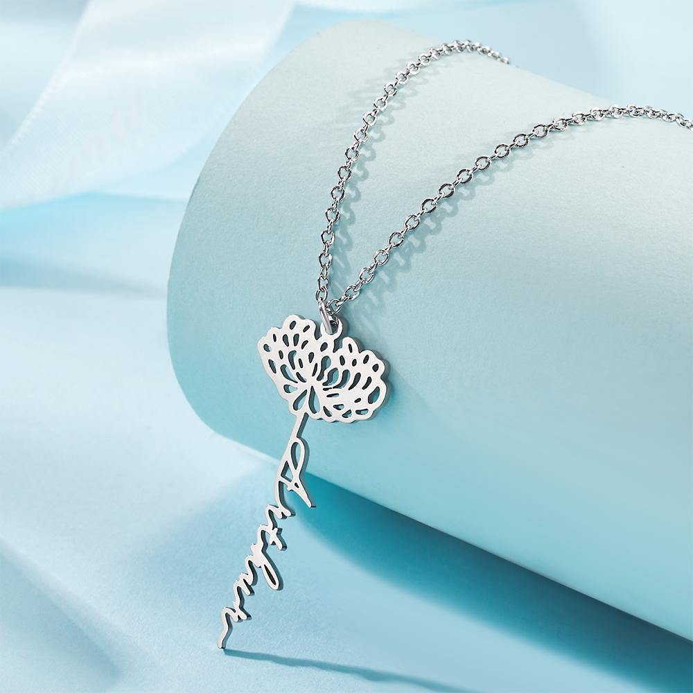 Custom Engraved Necklace Rose Shape Memorial Gift-Sliver - yournamenecklace