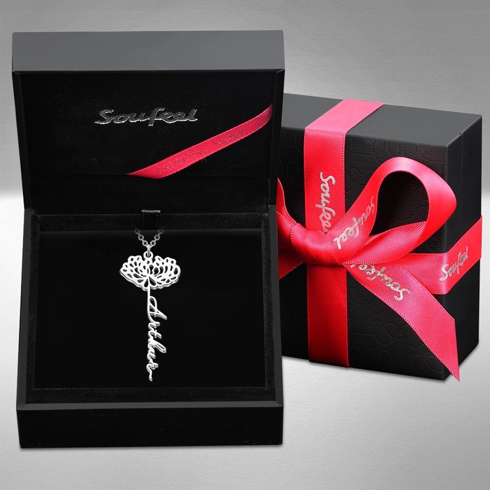 Custom Engraved Necklace Rose Shape Memorial Gift-Sliver - yournamenecklace