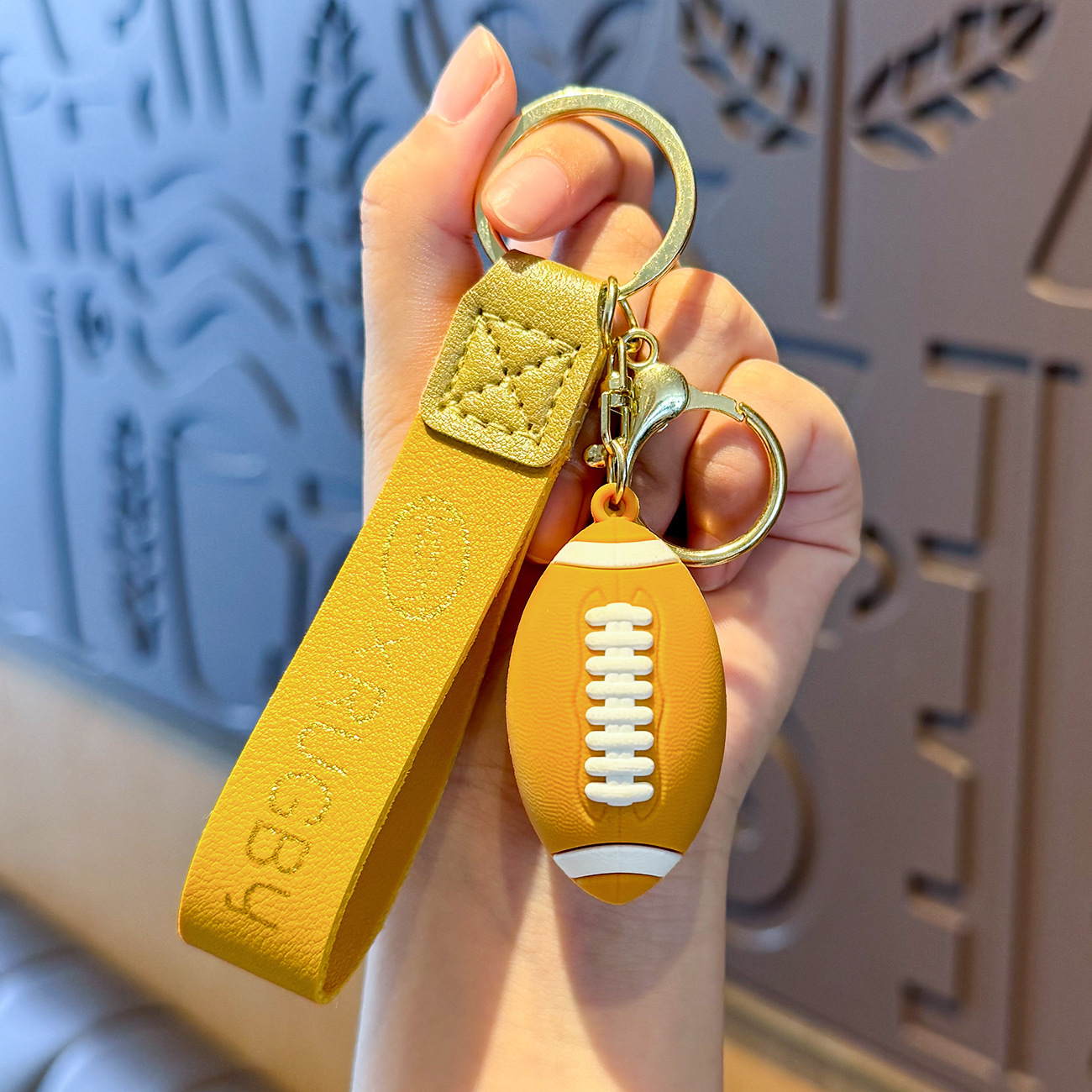 Mini Rugby Keychain PVC American Football Keyring Realistic 3D PVC Rugby Ball Keychain Strap Key Ring Gifts for Sports Lovers - NameNecklaceAU