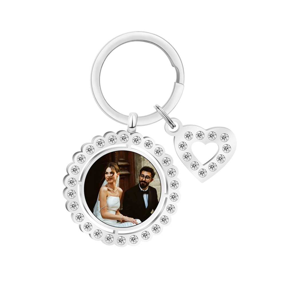 Custom Photo Keychain Personalized  Couples Photo Keyring with Bling Heart Engraved Picture Keychain Anniversary Gift Valentine's Day Gift - NameNecklaceAU