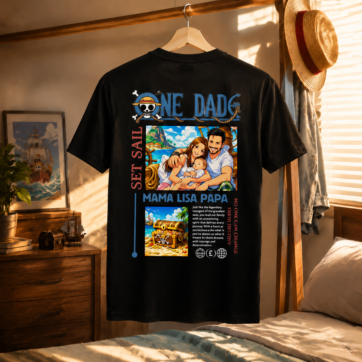 Personalized Family Photo Pirate Tee Custom Photo Anime T-Shirt Father's Day Gifts for Dad - NameNecklaceAU