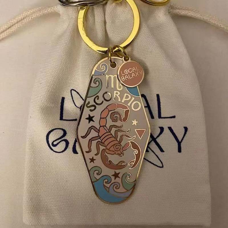 Retro Hotel Motel Style Zodiac Keychain Vintage Enamel Zodiac Motel Key Tag Unique Astrology Gift For Best Friend - NameNecklaceAU