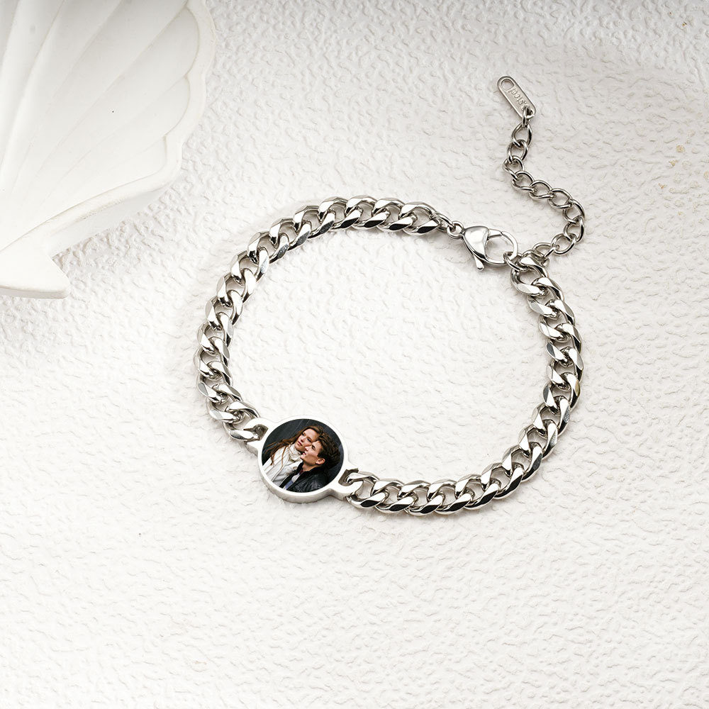 Custom Photo Bracelet Personalized Photo Bracelet with Temperature Sensitive Color Changing Feature Picture Cuban Link Bracele Valentine's Day Gifts - NameNecklaceAU