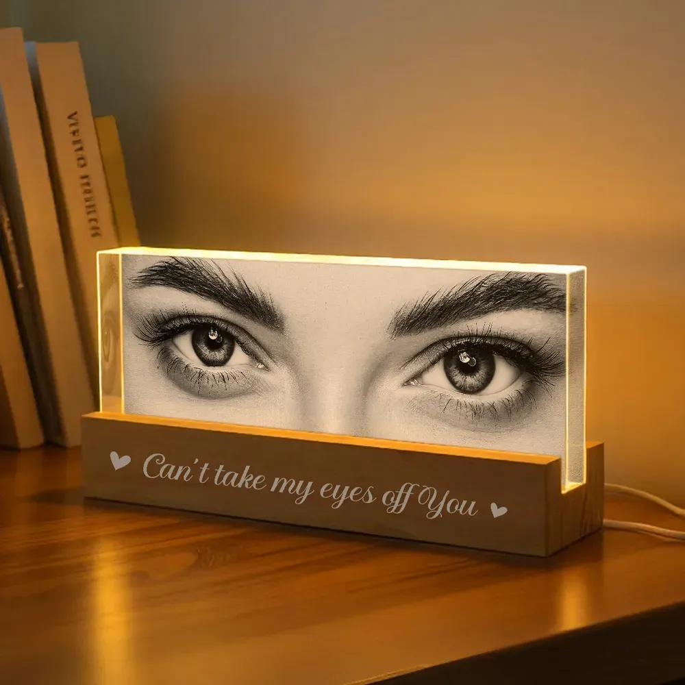 Custom Eye Photo Acrylic Block LED Night Light Personalized Romantic Eye Photo LED Plaque Valentine's Day Gift for Couples - NameNecklaceAU