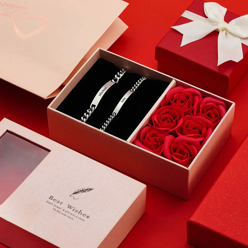 Custom Engraved Bracelet Set Personalized Fashion Bracelet For Couples Unique Personalized Bracelets for Valentines' Day Gifts