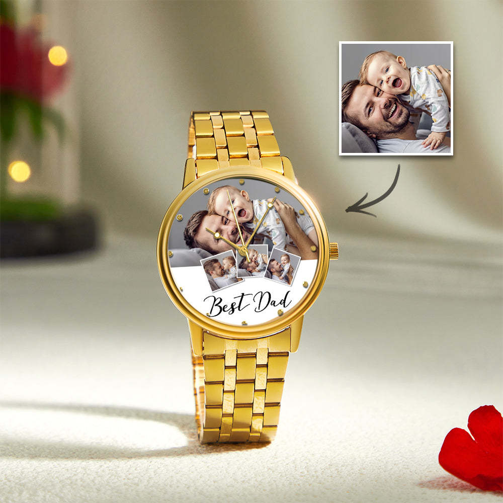 Men's Black Alloy Bracelet Personalized Engraved Photo Watch Father's Day Gift For Father - yournamenecklaceau