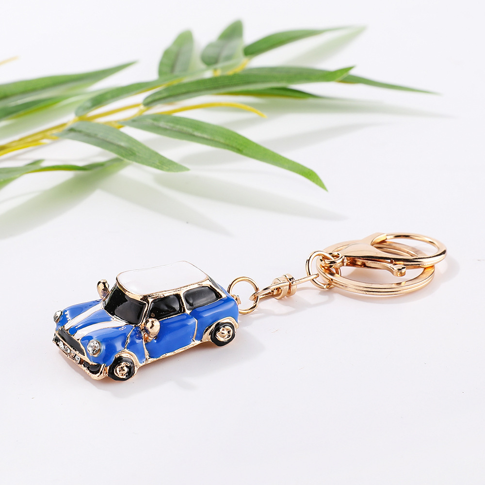 Mini Cooper Keychain Enamel Rhinestone Car Keychain Vintage Mini Car Keychain Enamel Rhinestone Key Ring Purse Charm - NameNecklaceAU