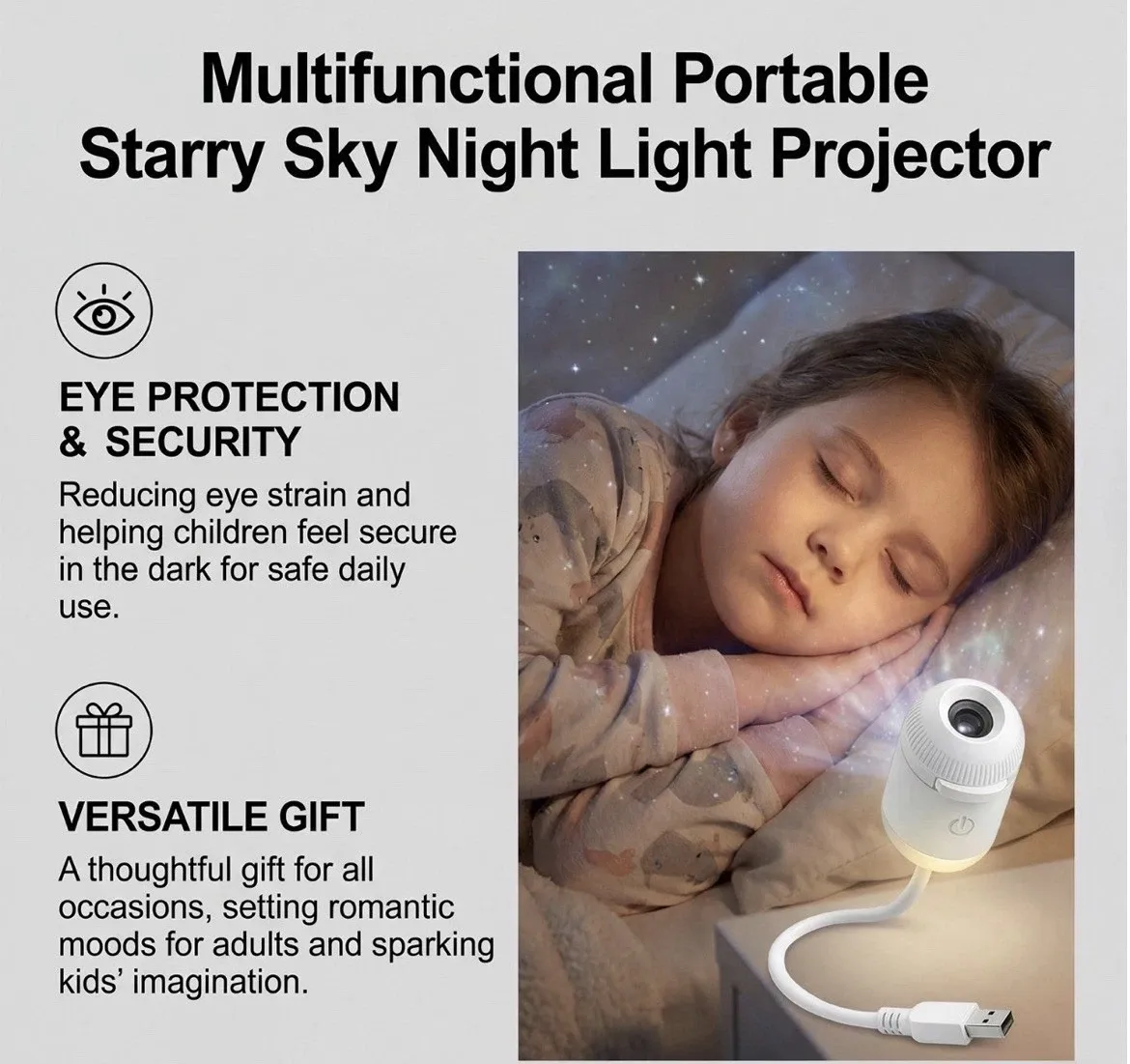 Portable Starry Sky Night Light Projector with Adjustable Focus USB Powered Galaxy Projector Lamp for Bedroom and Car Decor - NameNecklaceAU