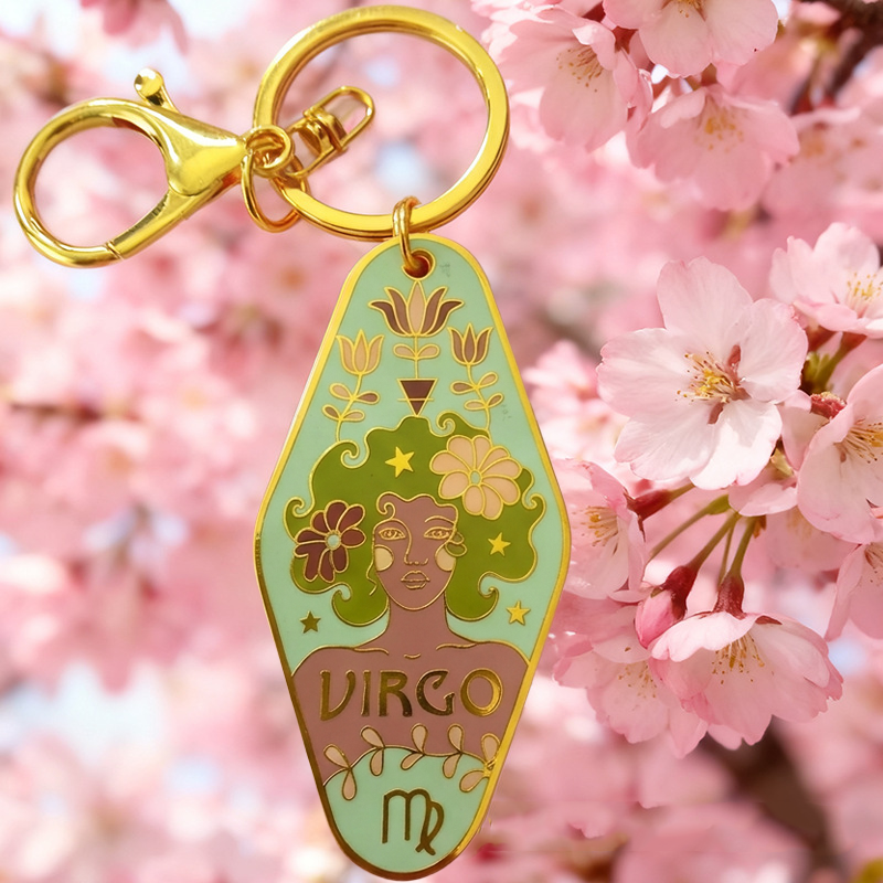 Retro Hotel Motel Style Zodiac Keychain Vintage Enamel Zodiac Motel Key Tag Unique Astrology Gift For Best Friend - NameNecklaceAU