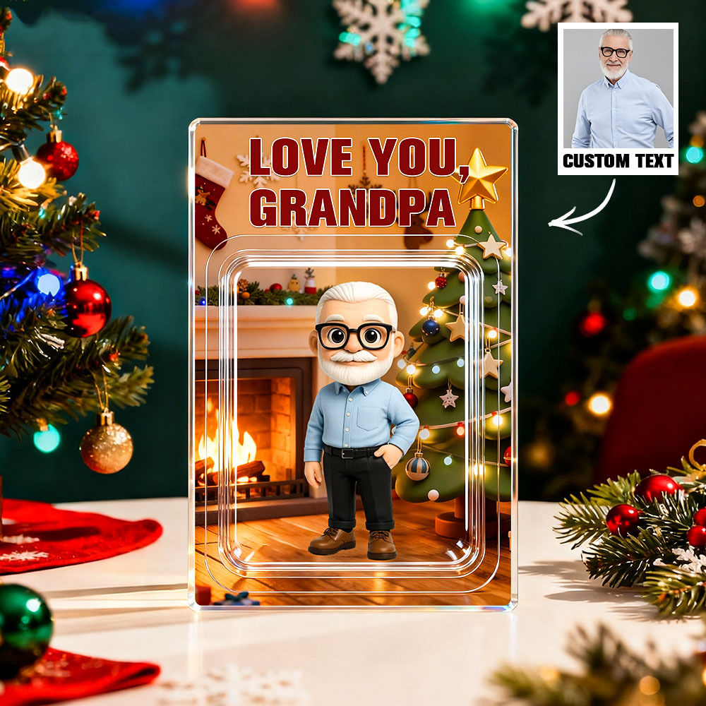 Custom Cartoon Photo Acrylic Plaque Personalized Engraved Message & Anime Portrait Acrylic Block Christmas Gift for Family - NameNecklaceAU