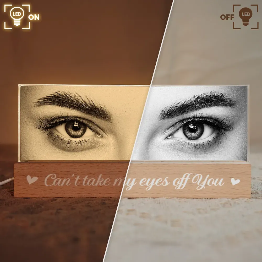 Custom Eye Photo Acrylic Block LED Night Light Personalized Romantic Eye Photo LED Plaque Valentine's Day Gift for Couples - NameNecklaceAU