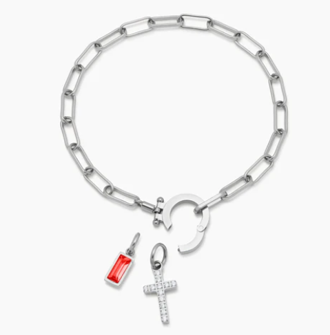 Paperclip Birthstone Cross Pendant Bracelet Custom Paperclip Chain Cross Bracelet with Birthstone – Detachable Pendant Personalized Jewelry for Women - NameNecklaceAU