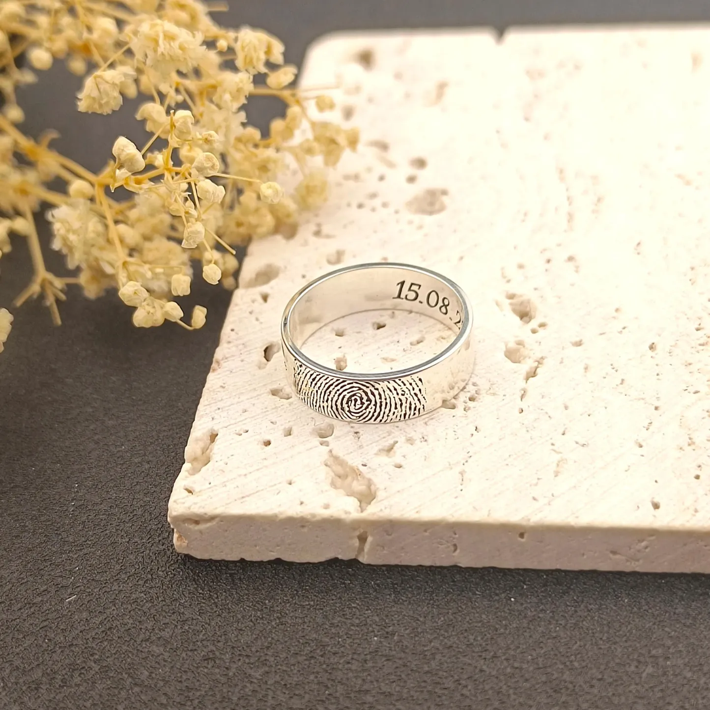 Custom Actual Fingerprint Band Ring Personalized Men Thumb Print Band Gift for Him - NameNecklaceAU