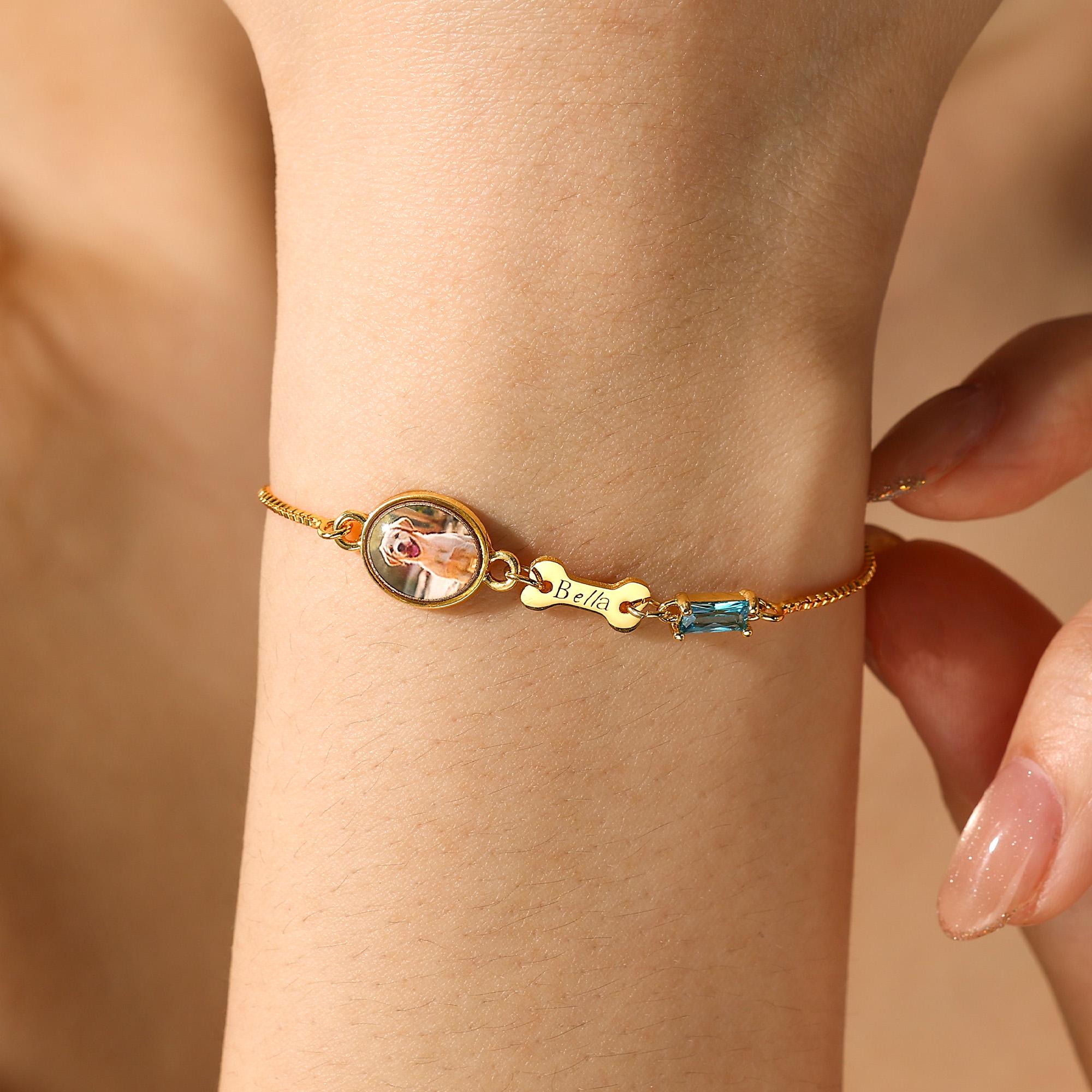 Personalized Pet Memorial Bracelet with Photo Custom Pet Paw Print and Name Memorial Bracelet Heartfelt Pet Memory Bracelet for Dog and Cat Lovers