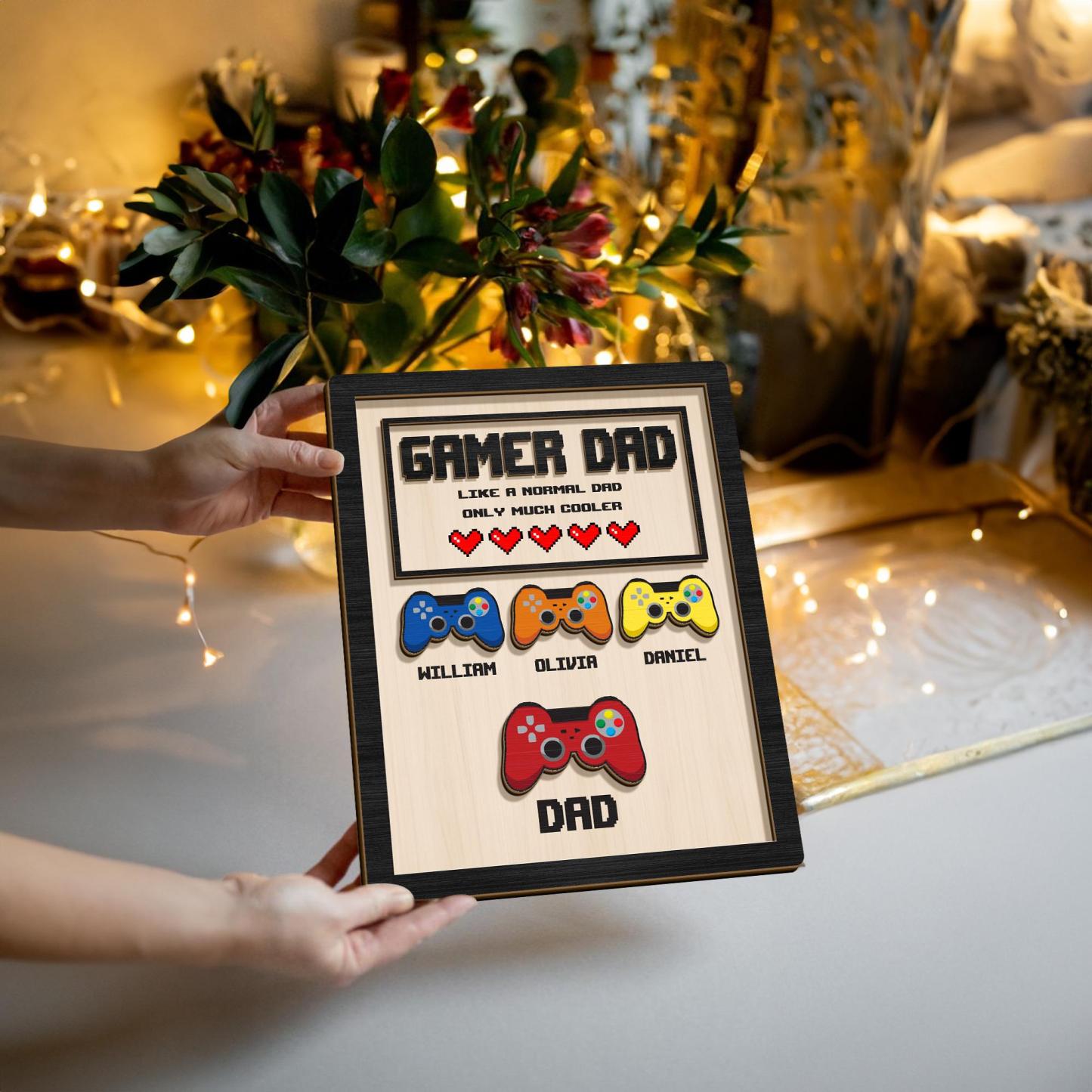 Personalized Gamer Dad Wooden Plaque Custom Kids Names Controller Wood Desktop Decor Custom Gamer Dad Plaque Father's Day Gift for Dad - NameNecklaceAU