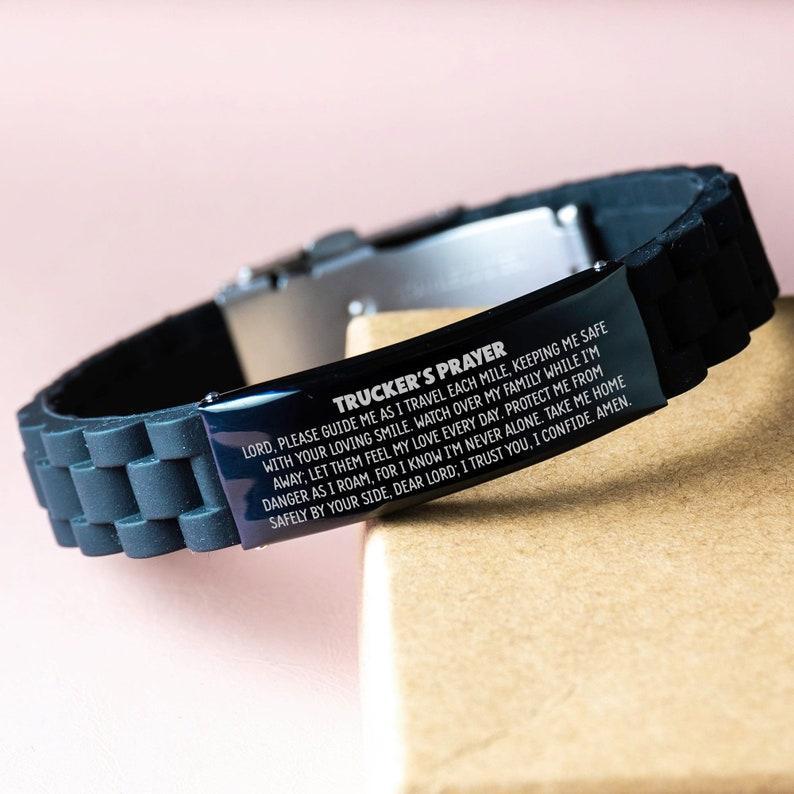 Trucker Prayer Bracelet, Truck Driver Gift, Keep Trucker Stay Safe Drive Back Home Silicone Bracelet - NameNecklaceAU