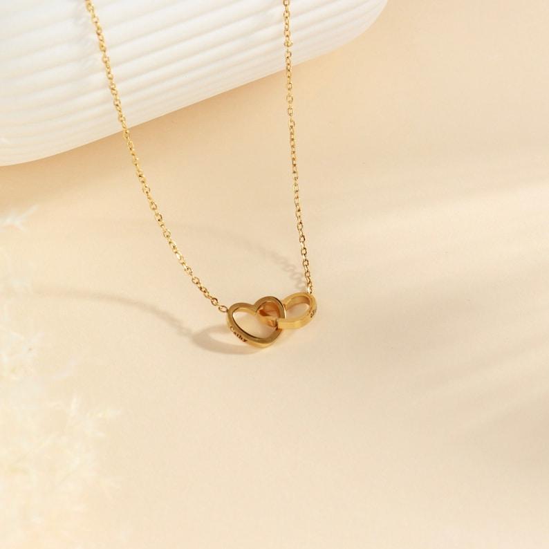 Two Hearts, One Necklace Custom Engraved Name Heart Necklace Personalized Love Necklace Two-Heart Jewelry for Couples Gift for Her