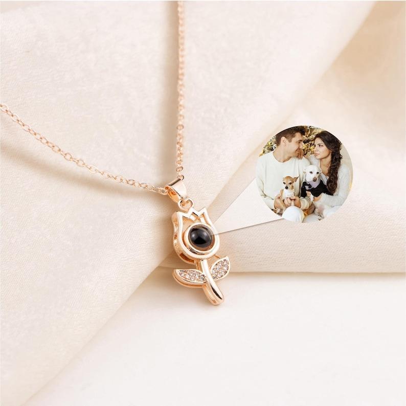 Custom Rose Projection Necklace, Memorial Necklace ,Personalized Memorial Photo Pendant,Picture Necklace,925 Silver Necklace,Gift For Her,N7 - NameNecklaceAU