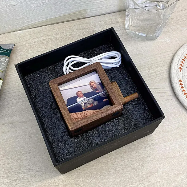 Mother's Day Gifts Flip Book Frame Animation Machine Mechanical Hand-cranked Custom Photo Album with Light Black Walnut Baby Photo Cube Frame - NameNecklaceAU