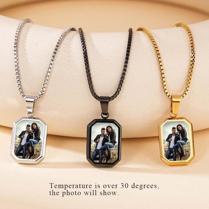 Father's Day Gifts Custom Photo Hidden Heart Magic Necklace Personalized Cold Concealed Photo Necklace Heat Reveal Picture Necklace Gifts for Him - NameNecklaceAU