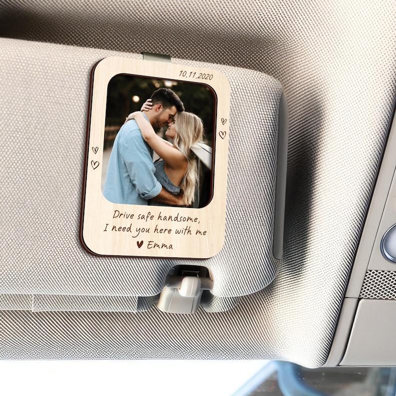 Personalized Car Visor Clip with Custom Photo | Drive Safe Gift | Valentine's Present for Boyfriend | Couple Photo Visor Decor 2025 - NameNecklaceAU