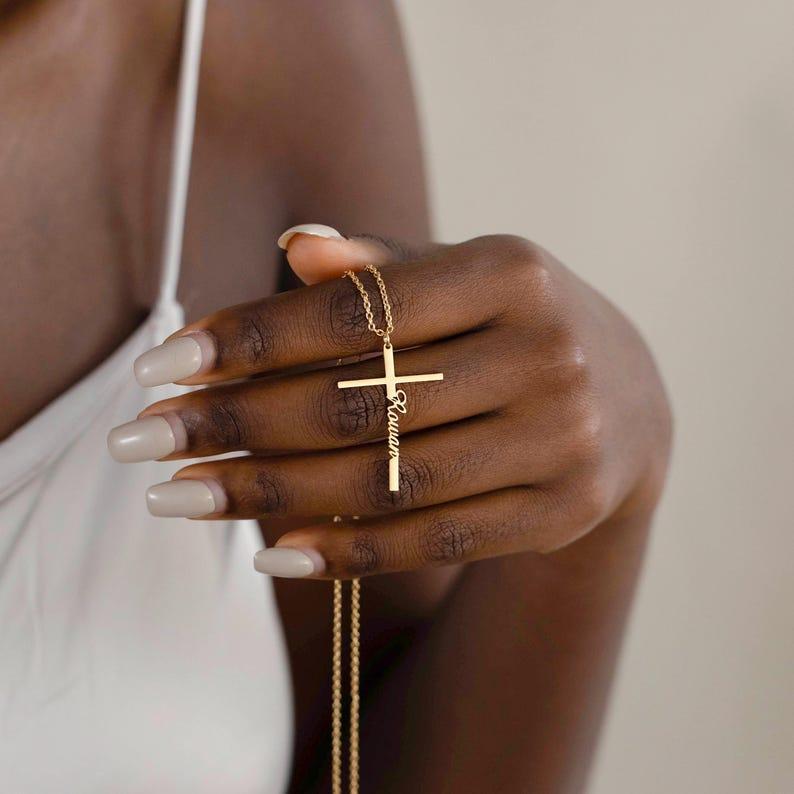 Custom Name Necklace & Personalized Cross Necklace with Name Christian Gifts for Christening Birthday Gift for Her - NameNecklaceAU