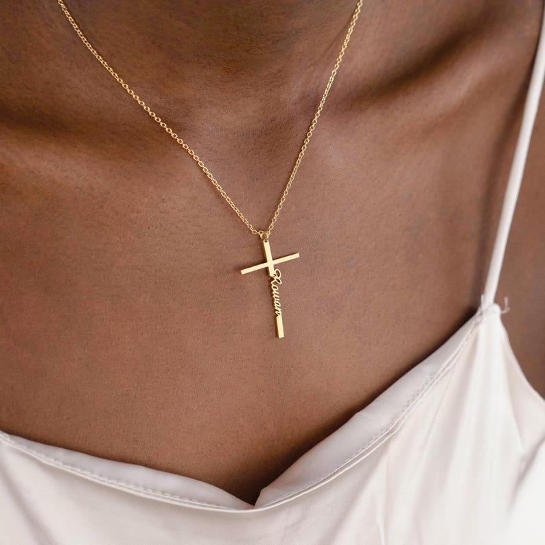 Custom Name Necklace & Personalized Cross Necklace with Name Christian Gifts for Christening Birthday Gift for Her - NameNecklaceAU
